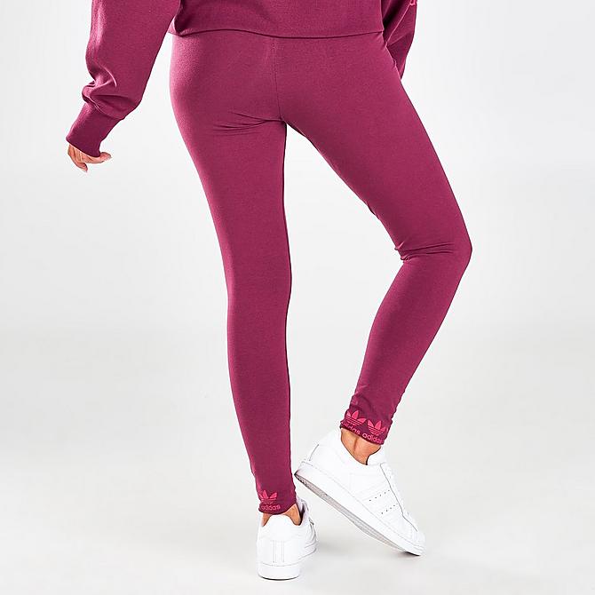 Back Right view of Women's adidas Originals Logo Play Leggings in Victory Crimson Click to zoom