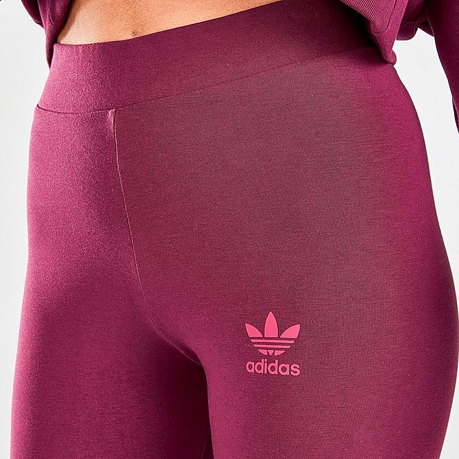 On Model 5 view of Women's adidas Originals Logo Play Leggings in Victory Crimson Click to zoom