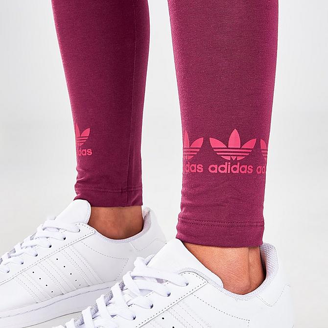 On Model 6 view of Women's adidas Originals Logo Play Leggings in Victory Crimson Click to zoom