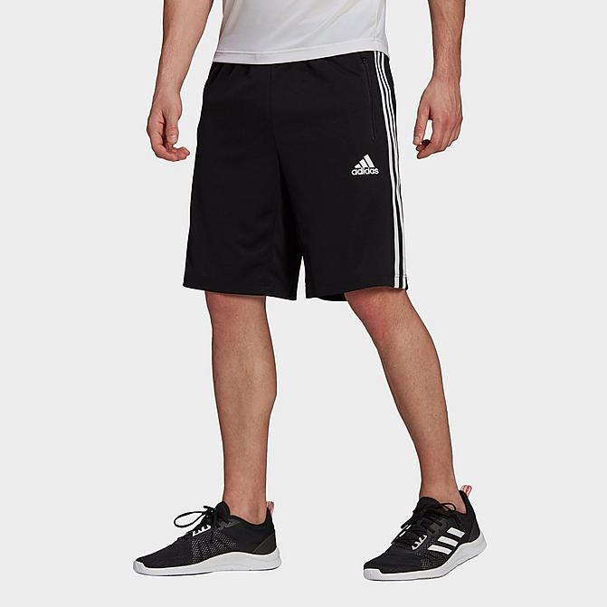 Front view of Men's adidas Designed 2 Move 3-Stripes Primeblue Shorts in Black/White Click to zoom