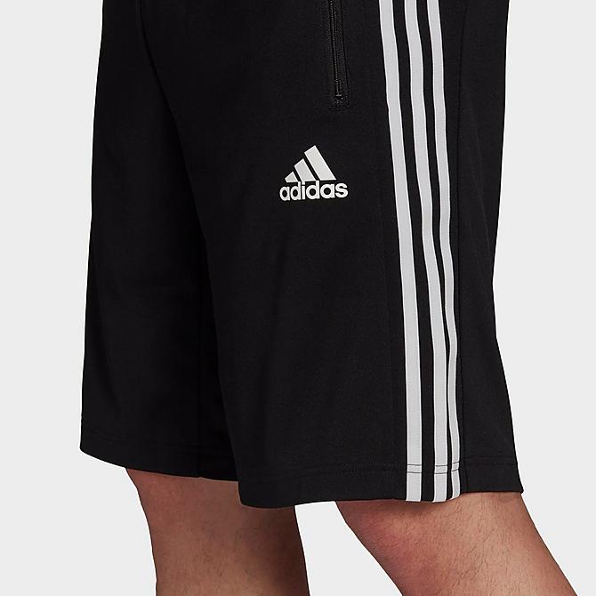 On Model 5 view of Men's adidas Designed 2 Move 3-Stripes Primeblue Shorts in Black/White Click to zoom