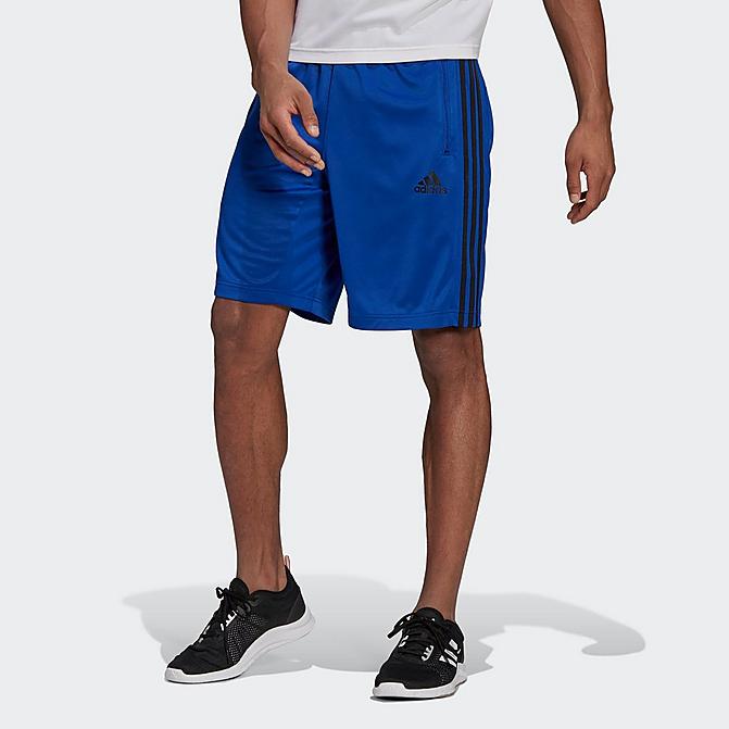 Front view of Men's adidas Designed To Move Three Stripes Primeblue Shorts in Team Royal Blue/Black Click to zoom