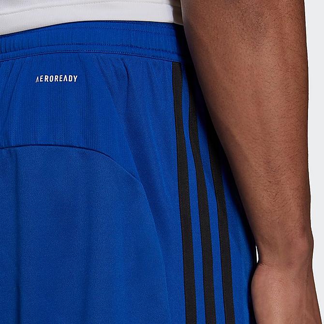Back Right view of Men's adidas Designed To Move Three Stripes Primeblue Shorts in Team Royal Blue/Black Click to zoom