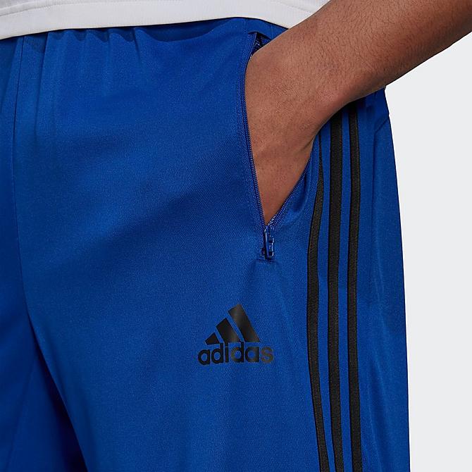 On Model 5 view of Men's adidas Designed To Move Three Stripes Primeblue Shorts in Team Royal Blue/Black Click to zoom