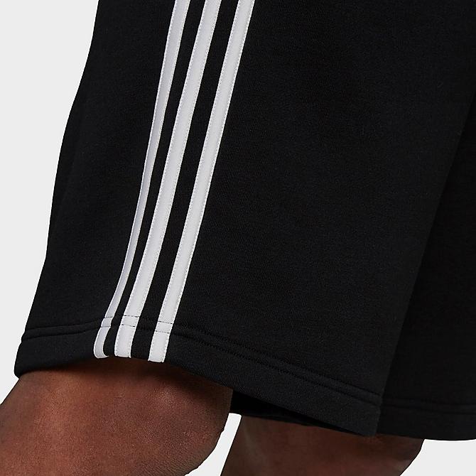 On Model 5 view of Men's adidas Essentials 3-Stripes Fleece Shorts in Black/White Click to zoom
