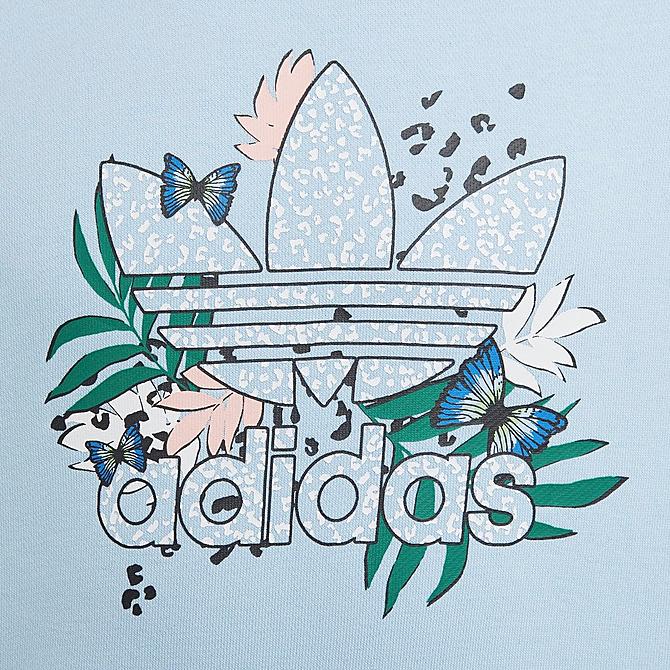 On Model 5 view of Girls' adidas Originals Her Studio London Cropped Hoodie in Blue/Multi Floral Click to zoom
