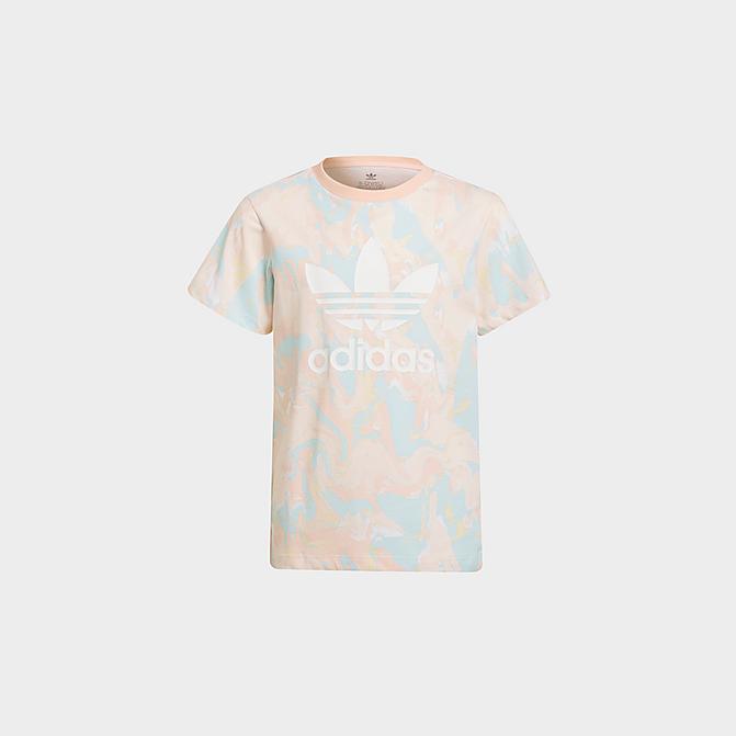 Front view of Girls' adidas Originals Marble Print T-Shirt in Pink Tint/Multicolor Click to zoom