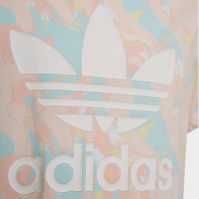 Back Right view of Girls' adidas Originals Marble Print T-Shirt in Pink Tint/Multicolor Click to zoom