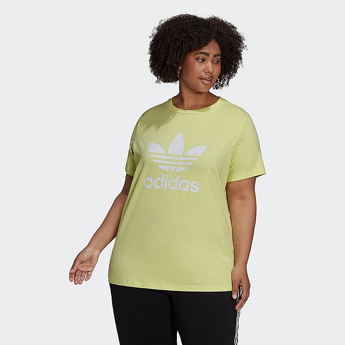 Front view of Women's adidas Originals Adicolor Classics Trefoil T-Shirt (Plus Size) in Pulse Yellow Click to zoom