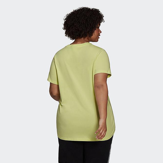 Front Three Quarter view of Women's adidas Originals Adicolor Classics Trefoil T-Shirt (Plus Size) in Pulse Yellow Click to zoom