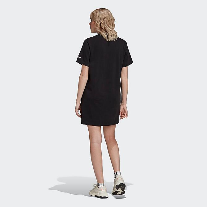 Front Three Quarter view of Women's adidas Originals Adicolor Shattered Trefoil T-Shirt Dress in Black Click to zoom