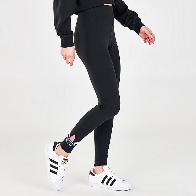 Front Three Quarter view of Women's adidas Originals Adicolor Shattered Trefoil Tights in Black Click to zoom