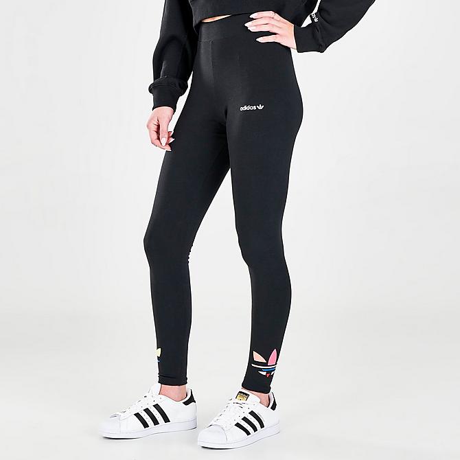 Back Left view of Women's adidas Originals Adicolor Shattered Trefoil Tights in Black Click to zoom