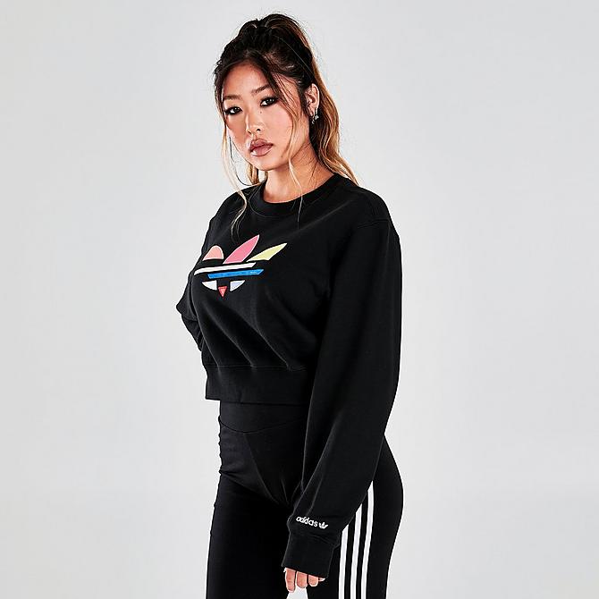 Back Left view of Women's adidas Originals Adicolor Shattered Trefoil Cropped Sweatshirt in Black Click to zoom