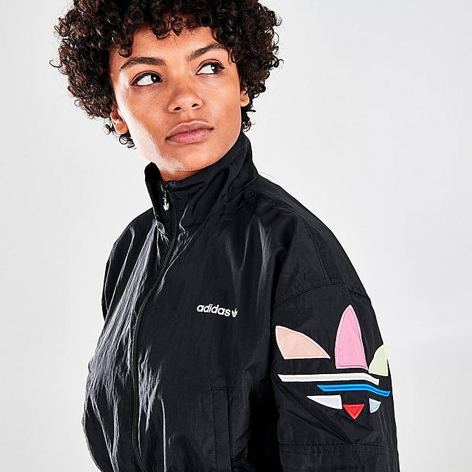 On Model 5 view of Women's adidas Originals Adicolor Shattered Trefoil Track Jacket in Black Click to zoom