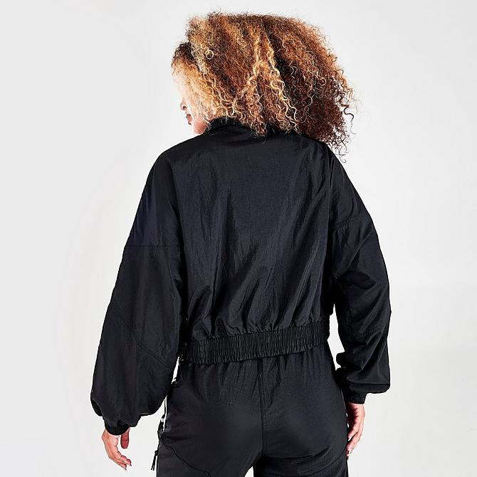 Back Right view of Women's adidas Originals Crop Woven Track Top in Black/White Click to zoom