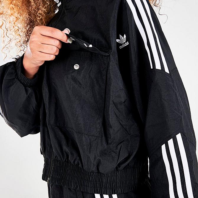 On Model 5 view of Women's adidas Originals Crop Woven Track Top in Black/White Click to zoom