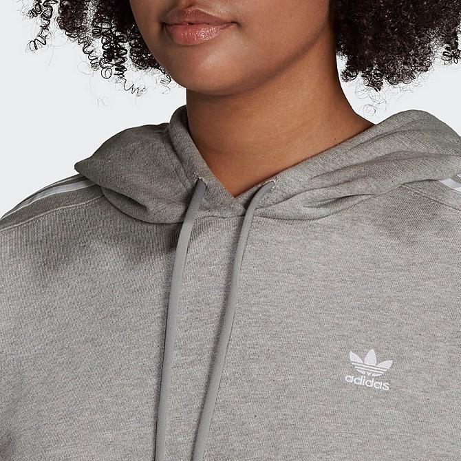 Back Right view of Women's adidas Originals Adicolor Classics Cropped Hoodie (Plus Size) in Medium Grey Heather Click to zoom