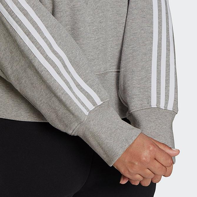 On Model 5 view of Women's adidas Originals Adicolor Classics Cropped Hoodie (Plus Size) in Medium Grey Heather Click to zoom