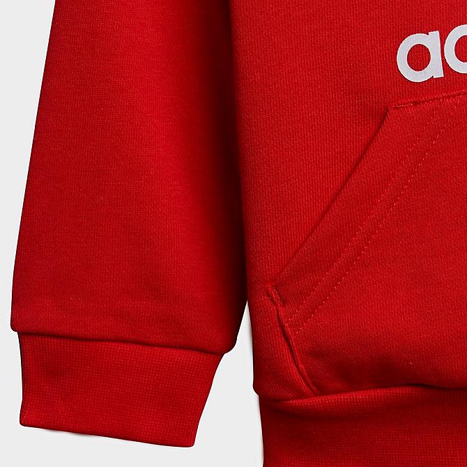 On Model 5 view of Infant adidas Originals Pullover Hoodie and Jogger Pants Set in Red/White Click to zoom
