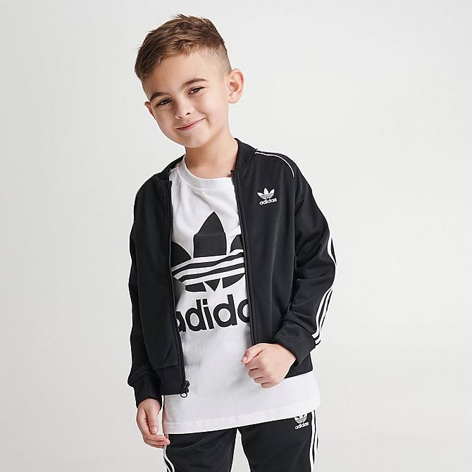 Back Left view of Infant and Kids' Toddler adidas Originals Adicolor SST Track Suit in Black/White Click to zoom