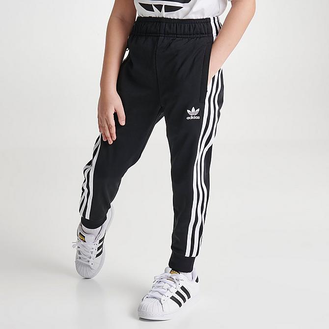 Back Right view of Little Kids' adidas Originals Adicolor SST Track Suit in Black/White Click to zoom