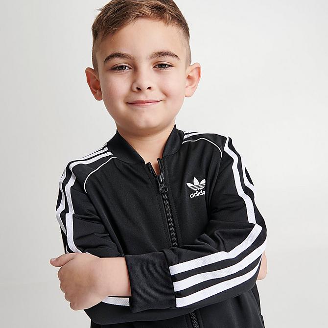 On Model 5 view of Infant and Kids' Toddler adidas Originals Adicolor SST Track Suit in Black/White Click to zoom