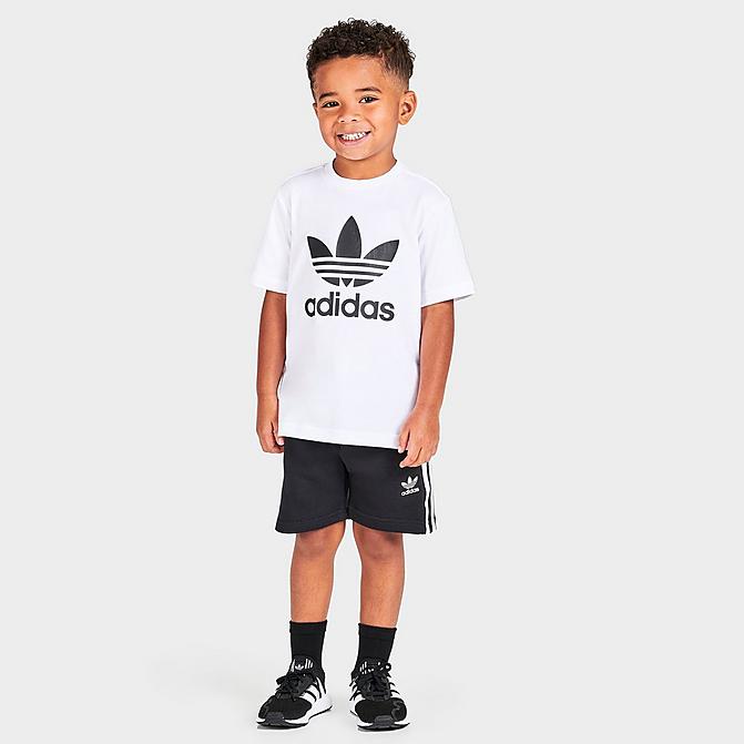 Front view of Boys' Little Kids' adidas Originals Adicolor T-Shirt and Shorts Set in White/Black Click to zoom