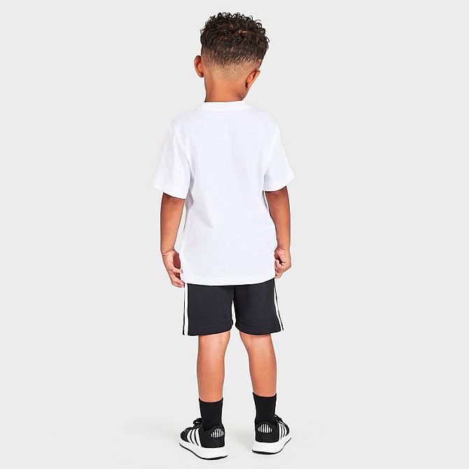 Front Three Quarter view of Boys' Little Kids' adidas Originals Adicolor T-Shirt and Shorts Set in White/Black Click to zoom