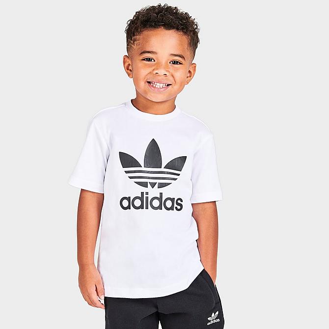 Back Left view of Boys' Little Kids' adidas Originals Adicolor T-Shirt and Shorts Set in White/Black Click to zoom