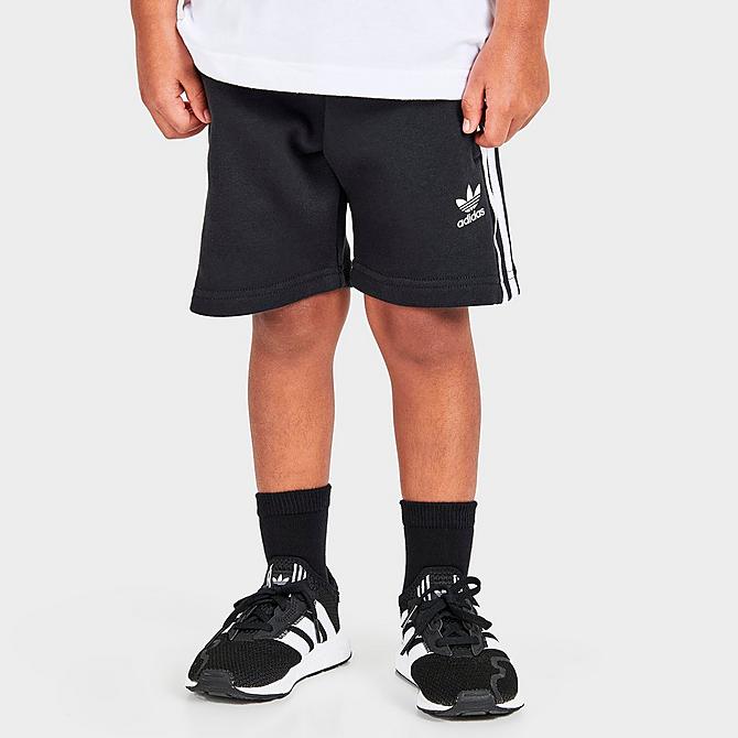 Back Right view of Boys' Little Kids' adidas Originals Adicolor T-Shirt and Shorts Set in White/Black Click to zoom