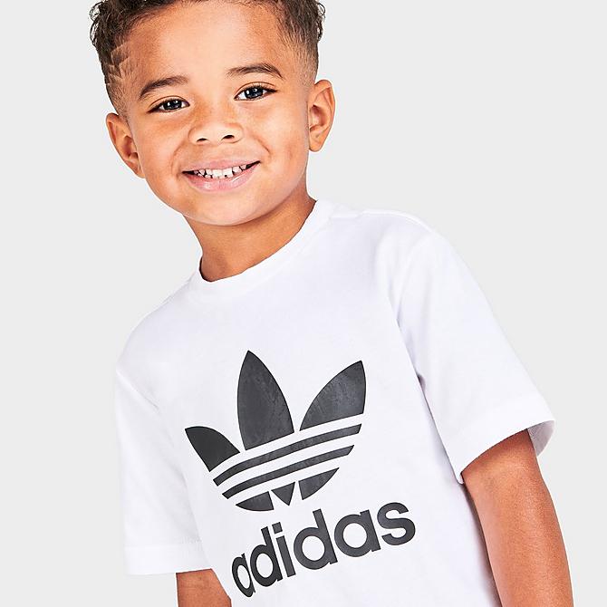 On Model 5 view of Boys' Little Kids' adidas Originals Adicolor T-Shirt and Shorts Set in White/Black Click to zoom