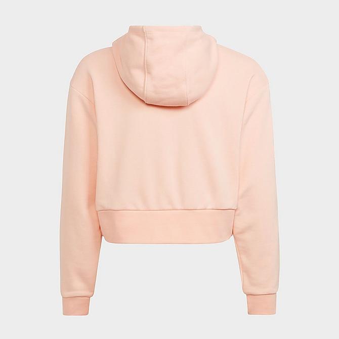 Front Three Quarter view of Girls' adidas Originals Trefoil Cropped Pullover Hoodie in Haze Coral/White Click to zoom