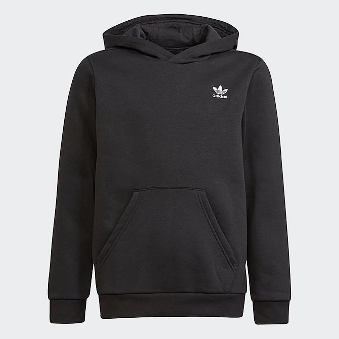 Front view of Kids' adidas Originals Trefoil Pullover Hoodie in Black/White Click to zoom