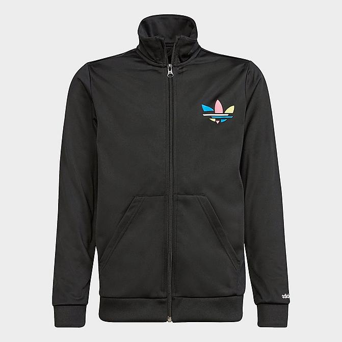 Front view of Big Kids' adidas Originals Adicolor Track Jacket in Black/White Click to zoom