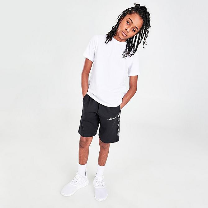 Front Three Quarter view of Kids' adidas Originals Trefoil Adicolor T-Shirt in White/Black Click to zoom