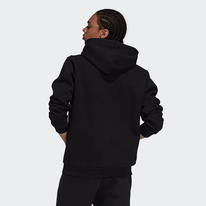 Front Three Quarter view of Men's adidas Essentials Trefoil Pullover Hoodie in Black Click to zoom