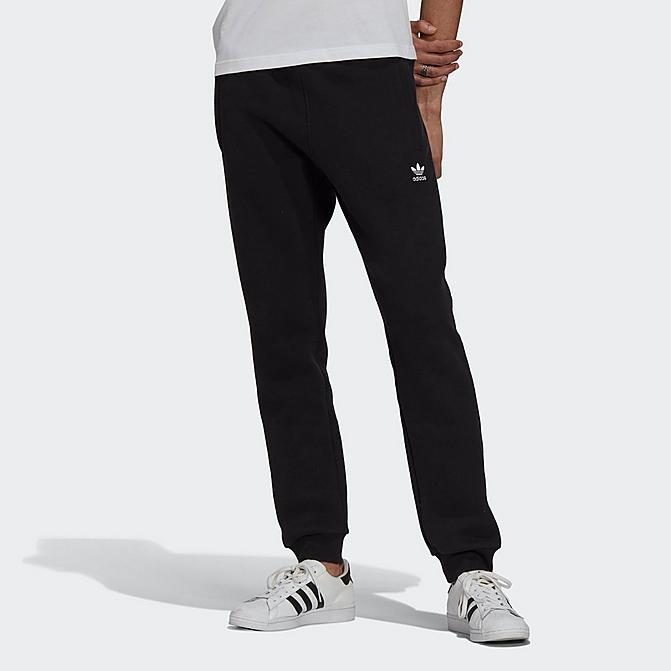 Front view of Men's adidas Originals Adicolor Essentials Trefoil Pants in Black Click to zoom