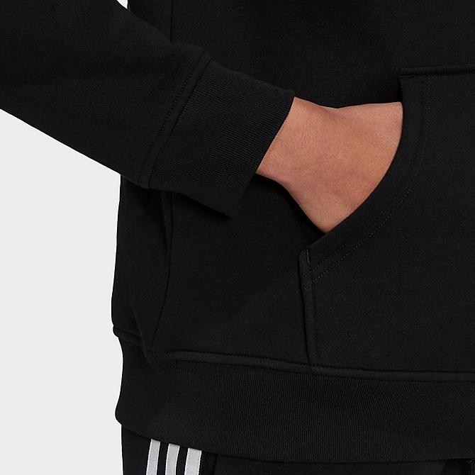 On Model 5 view of Women's adidas Originals Adicolor Essentials Fleece Hoodie in Black/White Click to zoom