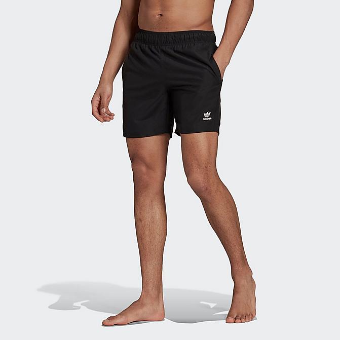 Front view of Men's adidas Originals Adicolor Essentials Trefoil Swim Shorts in Black Click to zoom