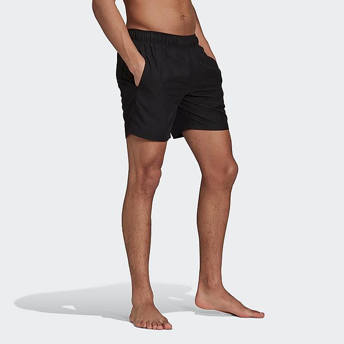 Back Left view of Men's adidas Originals Adicolor Essentials Trefoil Swim Shorts in Black Click to zoom