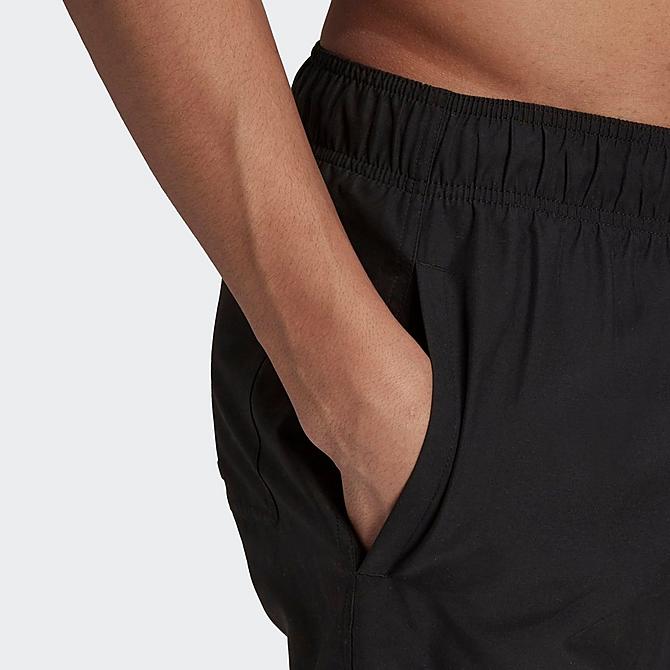 On Model 5 view of Men's adidas Originals Adicolor Essentials Trefoil Swim Shorts in Black Click to zoom