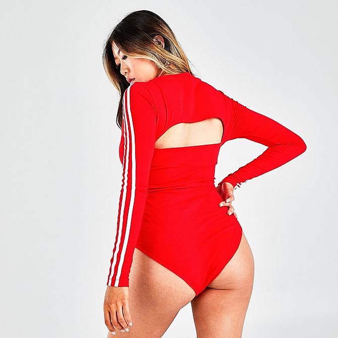 Back Right view of Women's adidas Originals Adicolor Classics Bodysuit in Red Click to zoom