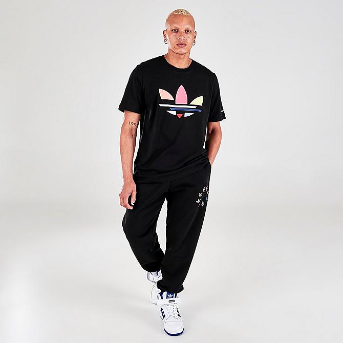 Front Three Quarter view of Men's adidas Adicolor Shattered Trefoil Graphic T-Shirt in Black/Multi Click to zoom