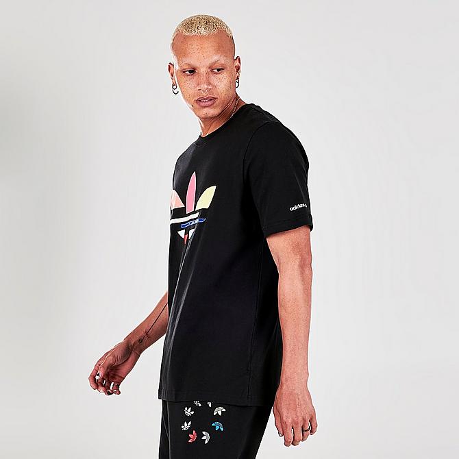 Back Left view of Men's adidas Adicolor Shattered Trefoil Graphic T-Shirt in Black/Multi Click to zoom
