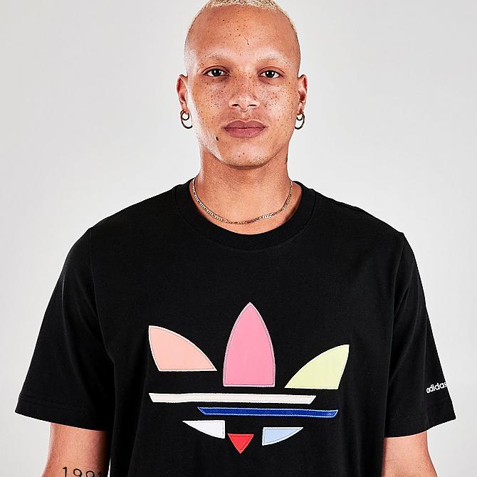 On Model 5 view of Men's adidas Adicolor Shattered Trefoil Graphic T-Shirt in Black/Multi Click to zoom