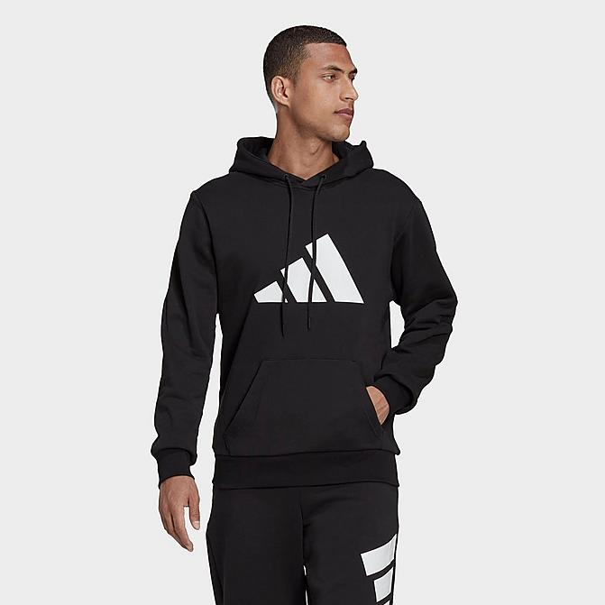 Front view of Men's adidas Sportswear Future Icons Graphic Hoodie in Black Click to zoom