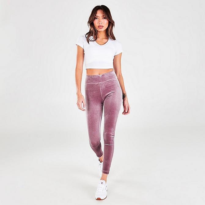 Front view of Women's Reebok Classics Velour High-Rise Leggings in Smoky Orchid Click to zoom