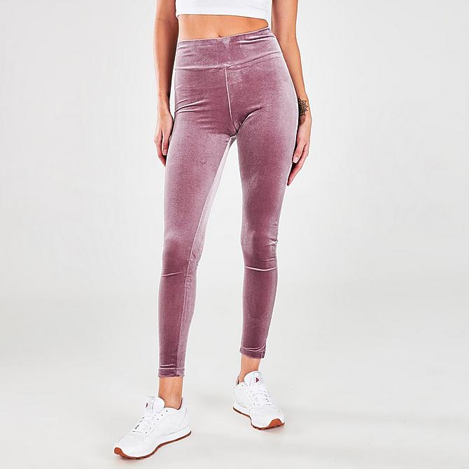 Front Three Quarter view of Women's Reebok Classics Velour High-Rise Leggings in Smoky Orchid Click to zoom