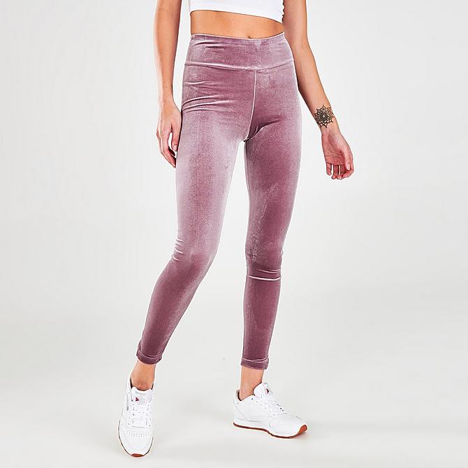 Back Left view of Women's Reebok Classics Velour High-Rise Leggings in Smoky Orchid Click to zoom